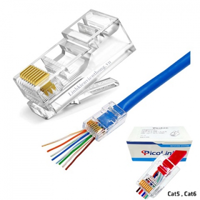 Hạt mạng Cat5 Xuyên thấu, Đầu Bấm Mạng RJ45 Cat5 Xuyên thấ, PicoLink PL-XT19155