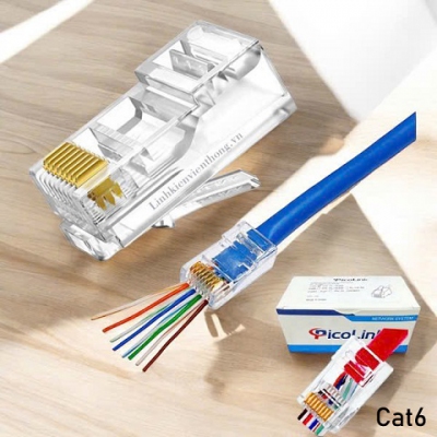 Hạt mạng Cat6 Xuyên thấu, Đầu Bấm Mạng RJ45 Cat6 Xuyên thấ, PicoLink PL-XT19166