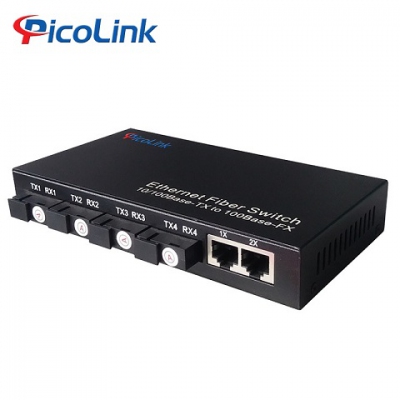 Switch quang 4 cổng SC + 2 cổng RJ45 10/100/1000Mbps, Picolink PL-4Q2L-1000M