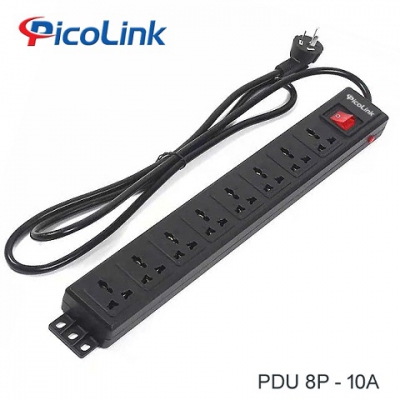 Thanh nguồn PDU Đa năng 8 ổ cắm 10A dùng cho tủ mạng, Picolink PL-PDU8-10A