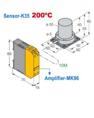 Cảm biến tiệm cận chịu nhiệt độ cao, Bi20-K30/S200 10M +Amplifier MK96-11VP/24VDC